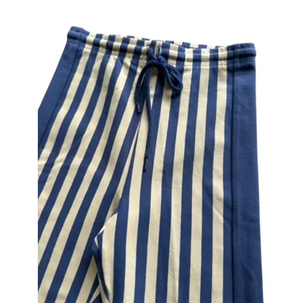 Vintage 80s 90s Marika Blue Striped Coolmax Drawstring Bike Shorts High Waist M